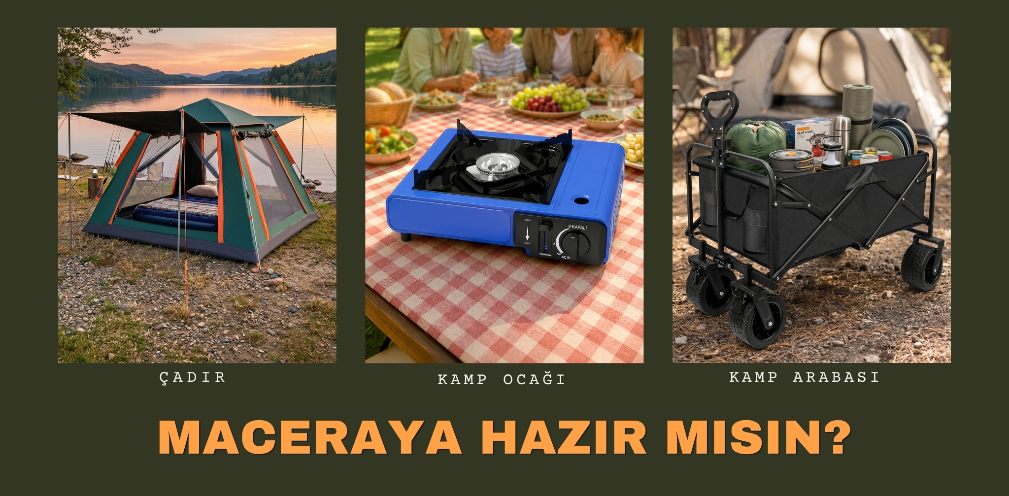 Çadır, kamp ocağı ve kamp arabası kategorileri