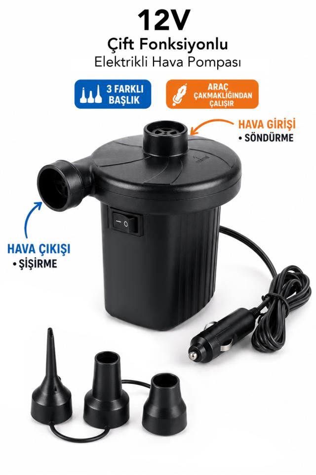 Çakmaklık Girişli Pompa - 12V Bot Yatak Havuz Kamp Ürünleri Şişirme ve Söndürme Pompası