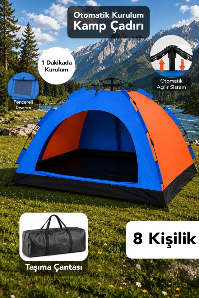 8 Kişilik Hızlı Kurulum Çadır - Otomatik Su Geçirmez Pratik Bahçe Festival Kamp Çadırı 250x250x165