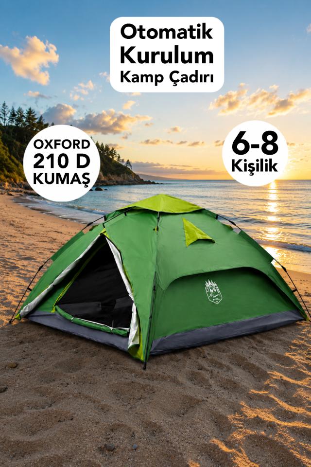 8 Kişilik Hızlı Kurulum Çadır - Oxford 210 D Su Geçirmez Kumaş Bahçe Kamp Çadırı 250x250x150cm
