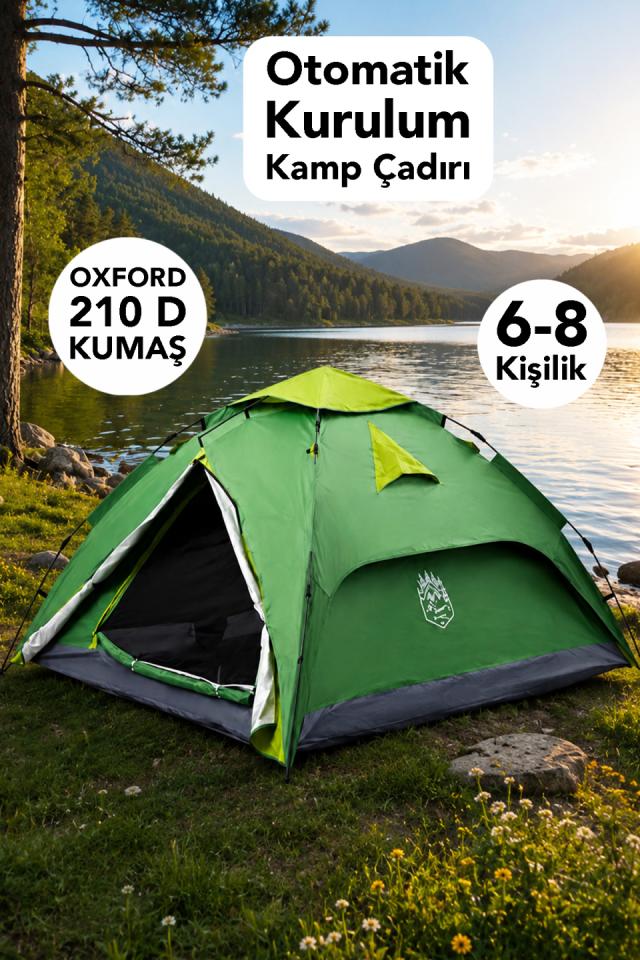 8 Kişilik Outdoor Çadır - Otomatik Kurulum Oxford 210 D Su Geçirmez Kumaş Kamp Bahçe Çadırı 250x250x150cm