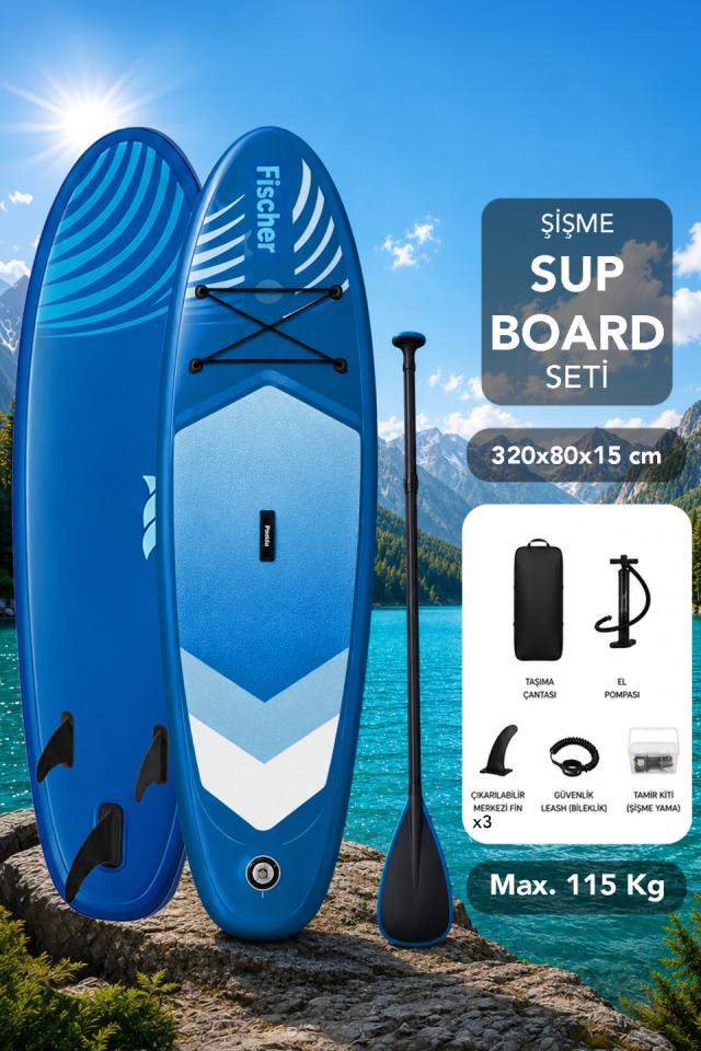 Şişme Sup Board Seti - 115kg Taşıma Kapasiteli Taşıma Çantalı Sörf Tahtası 320x80x15cm Mavi