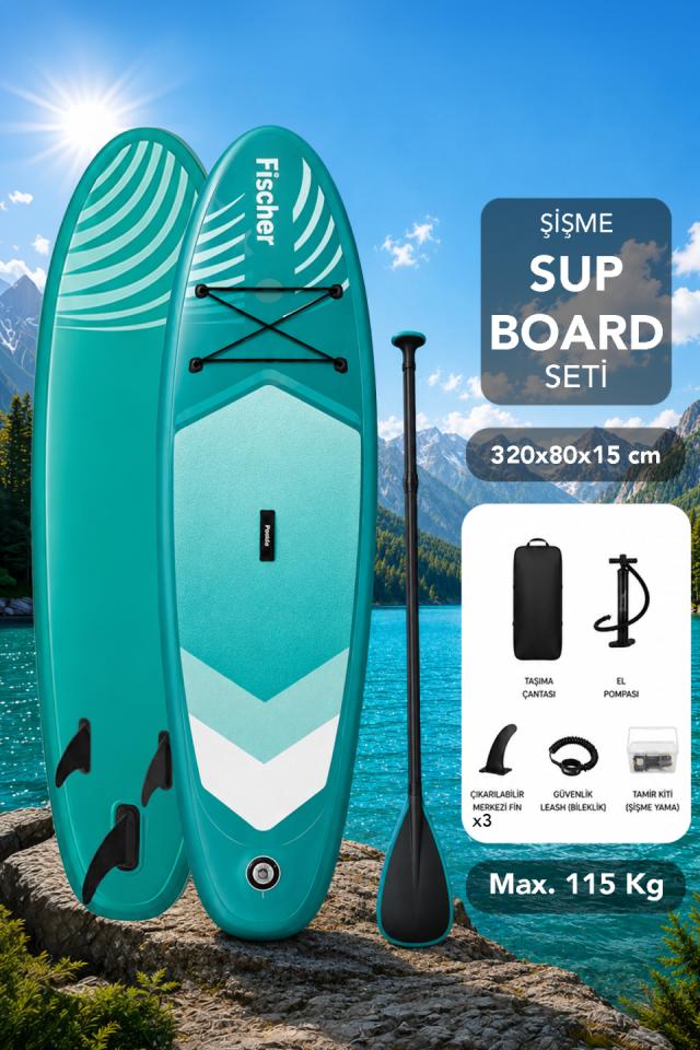 Şişme Sup Board Seti - 115kg Taşıma Kapasiteli Taşıma Çantalı Sörf Tahtası 320x80x15cm Yeşil
