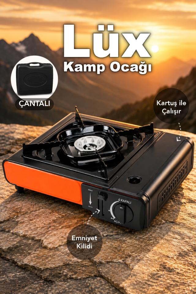 Lüx Kamp Ocağı - Taşıma Çantalı Emniyet Kilitli Kartuşlu Ocak 34x28x11,5cm Kırmızı