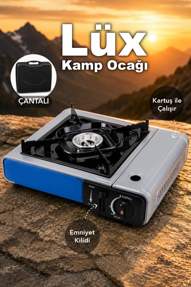 Lüx Kamp Ocağı - Taşıma Çantalı Emniyet Kilitli Kartuşlu Ocak 34x28x11,5cm Mavi