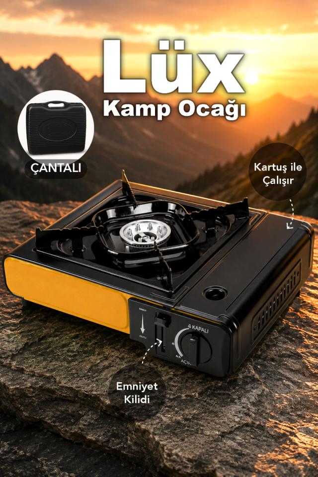 Lüx Kamp Ocağı - Taşıma Çantalı Emniyet Kilitli Kartuşlu Ocak 34x28x11,5cm Sarı