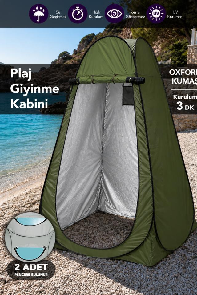 Plaj Giyinme Çadırı - Pratik ve Taşınabilir Tek Kişilik Kamp Duş Wc Kabini Yeşil 115x115x190cm